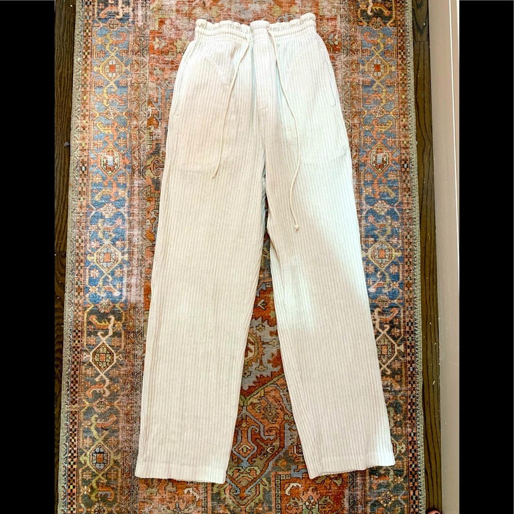 Texture & Thread High-Waisted White Corduroy Pants
